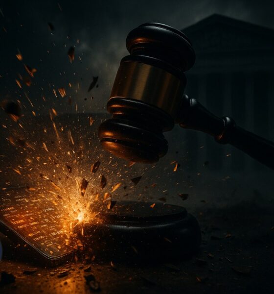 { "prompt": "Sensationalized, cinematic photorealistic image of a digital ledger exploding into shards of data as a gavel slams down on it, a silhouette of the Supreme Court building looms in the background, dramatic high-contrast lighting, wide-angle view, deep shadows, bright highlights, intense and engaging mood.", "technical_specs": { "resolution": "1200x675", "style": "cinematic, photorealistic", "lighting": "dramatic, high contrast", "orientation": "landscape", "no_text": true, "mood": "intense, engaging", "content_focus": "dynamic, action-oriented" } }