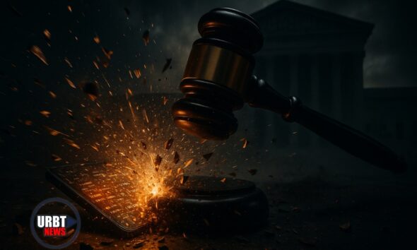 { "prompt": "Sensationalized, cinematic photorealistic image of a digital ledger exploding into shards of data as a gavel slams down on it, a silhouette of the Supreme Court building looms in the background, dramatic high-contrast lighting, wide-angle view, deep shadows, bright highlights, intense and engaging mood.", "technical_specs": { "resolution": "1200x675", "style": "cinematic, photorealistic", "lighting": "dramatic, high contrast", "orientation": "landscape", "no_text": true, "mood": "intense, engaging", "content_focus": "dynamic, action-oriented" } }